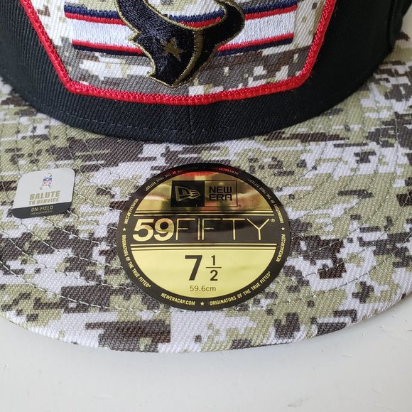 New Era Houston Texans Salute to Service 59Fifty Camo Hat Cap Fitted 7 1/2 - Picture 2 of 9
